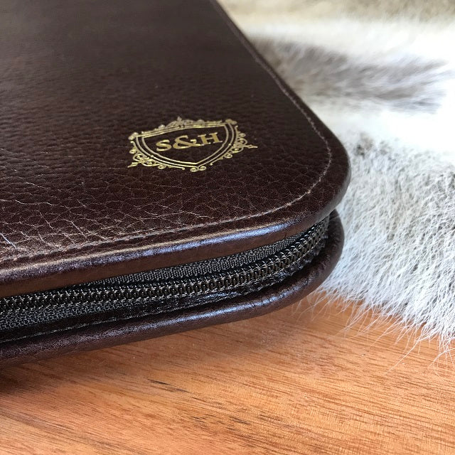 Leather Compendium - Swagger & Hide | Our leather luggage accessories and leather travel bags make the perfect gift for him!  All of our products are handcrafted and personalised.