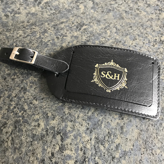 Black Leather Luggage Tags - Swagger & Hide | Our leather luggage accessories and leather travel bags make the perfect gift for him!  All of our products are handcrafted and personalised.